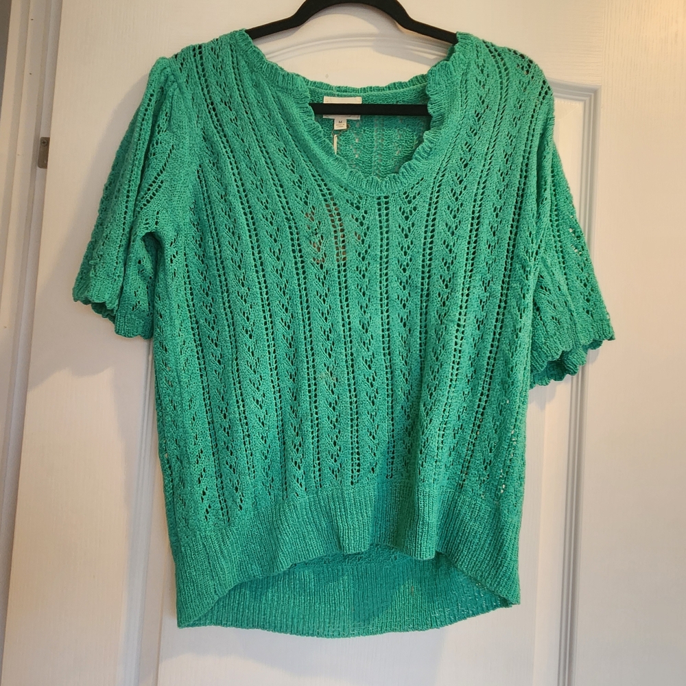 BiBi Teal Open Weave Blouse Size M BNWT
